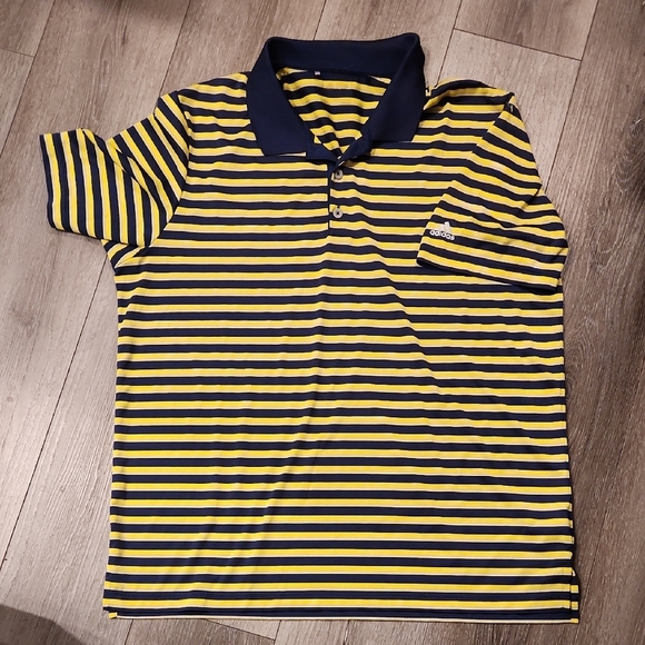 Adidas Striped Navy and Yellow Polo Shirt - Picture 1 of 4